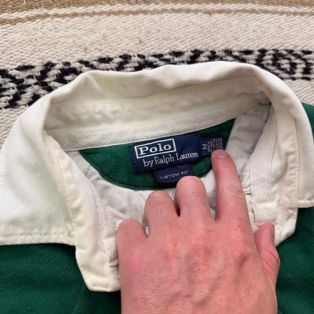 Men's Vintage 90's Polo Ralph Lauren Green Orange Pullover Rugby Shirt Sz Medium